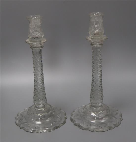 A pair of 18th century style cut glass candlesticks height 32cm